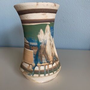 Rustic Hand incised pottery vase, approximately 7.5" tall